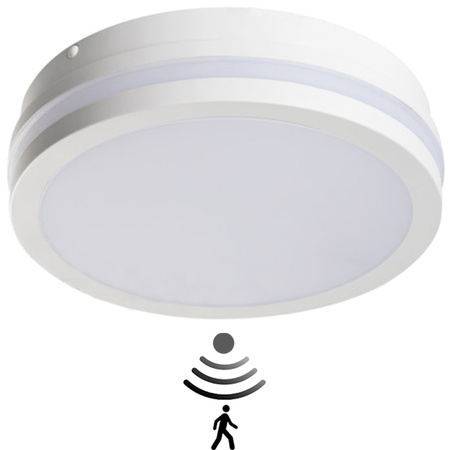 Plafond LED stropné svietidlo so snímačom pohybu Povrchová montáž 18W 1550lm 4000K neutrálna biela IP54 Okrúhla biela BENO KANLUX