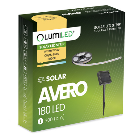 LED solárny pás 180x LED 3000K teplá biela IP44 3m AVERO LUMILED