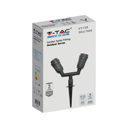 Záhradná lampa Reflektor 2xE27 pohyblivý čierny VT-729 V-TAC