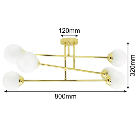 Stropné závesné svietidlo 6xE27 Luster GOLD PALLE Sklenené tienidlá