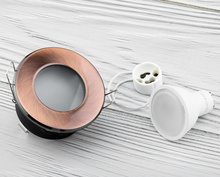 Halogénové svietidlo na zapustenú montáž Zapustené kruhové medené svietidlo AQUS + LED žiarovka GU10 5W 4000K neutrálna biela 120° Lumiled