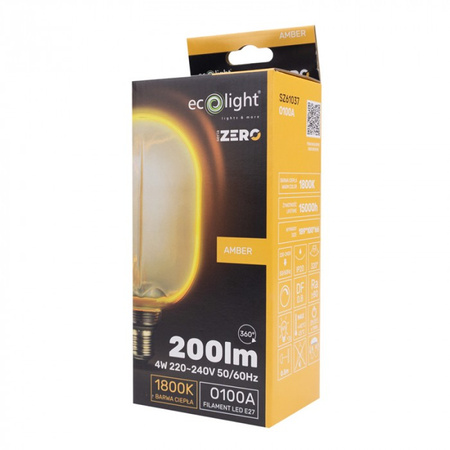 LED žiarovka O100 E27 4W 200lm 1800K teplá biela FILAMENT Dekoratívne osvetlenie ZERO Ecolight