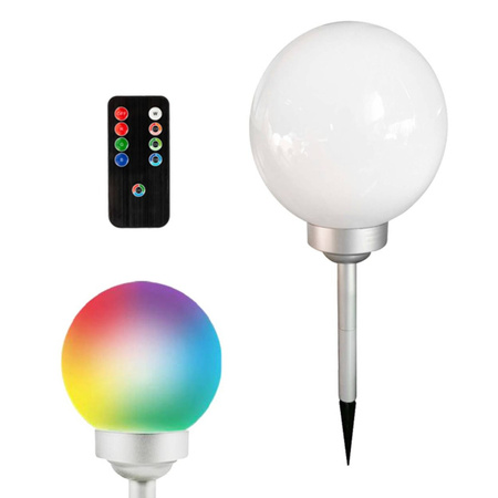 Záhradná lampa LED so solárnym pohonom RGB EARTH BALL 30cm WHITE + diaľkové ovládanie VOLTENO