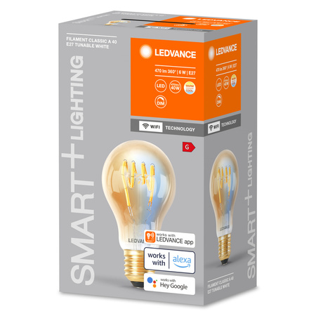 LED žiarovka E27 6W = 40W 470lm CCT Stmievateľná SMART+ WiFi Filament Classic Ledvance