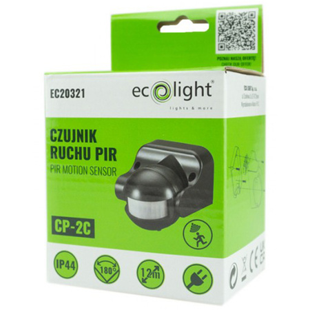 PIR senzor pohybu a súmraku IP44 povrchová montáž čierny 12m 180° CP Ecolight