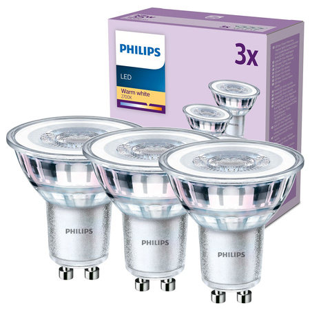 3x LED GU10reflektorom PAR16 3,5W = 35W 255lm 2700K, teplá biela 36° EC Multipack Philips