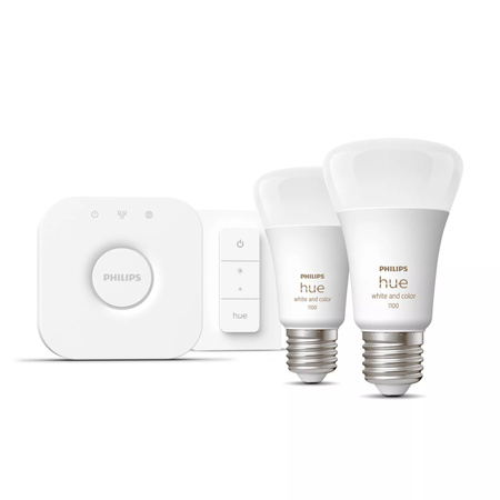 2x LED žiarovka E27 A60 11W = 75W 1055lm 2000-6500K CCT + RGB SMART Smart Bluetooth ZigBee White and Color Ambiance + Bridge Bridge + PILOT ovládač Philips HUE Starter Kit