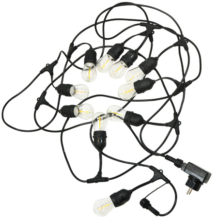 Vonkajšia záhradná girlanda 6W 2200K, teplá biela 10 x E27 Black IP44 PARTY Sanico Goldlux