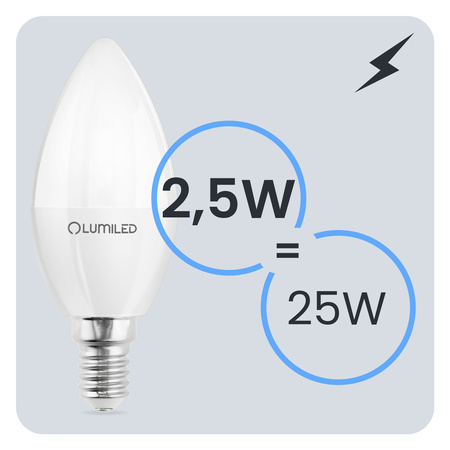 LED žiarovka E14 sviečka B35 2,5W = 25W 249lm 4000K neutrálna biela 180° LUMILED