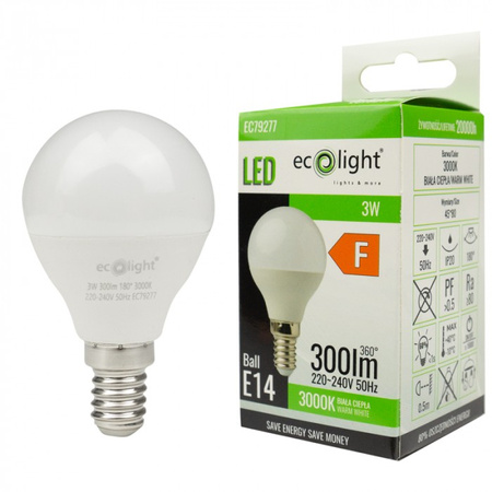 LED žiarovka P45 E14 3W 270lm 3000K teplá biela Ecolight