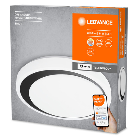 Plafond LED stropné svietidlo Povrchová montáž 34W 2000lm CCT Stmievateľné okrúhle čierne SMART+ WiFi Moon Ledvance