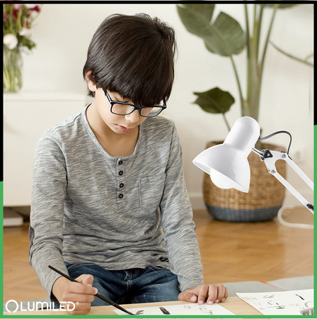 Stolová kresliaca lampa E27 TOBI White Lumiled + držiak na dosku