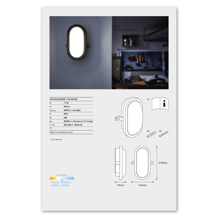 Vonkajšie priemyselné nástenné svietidlo LED 11W 840lm 4000K IP54 čierneprepážkou Ledvance Emergency Module