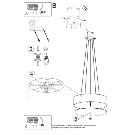 Stropné závesné svietidlo 5x E27 Luster Geometrický čierny Minimalistická stupnica Sollux