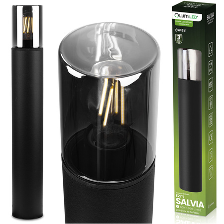 Vonkajšie stojace stĺpy Záhradné svietidlo pre žiarovku E27 Čierne sklo IP54 60 cm SALVIA LUMILED