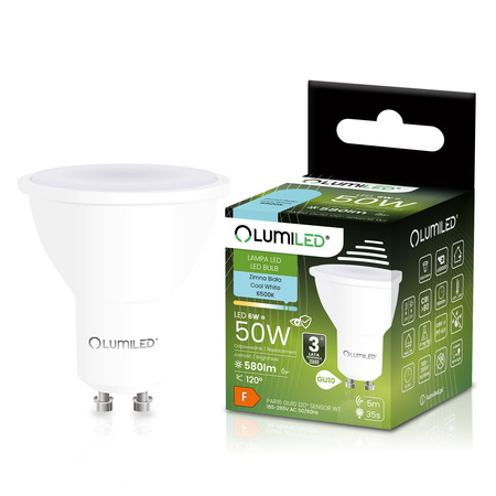 LED GU10 reflektor PAR16 6W = 50W 580LM 6500K studený 120° so senzorom pohybu LUMILED