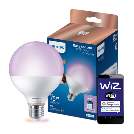 LED žiarovka E27 Sphere G95 11W = 75W 1055lm 2200-6500K RGB + TW Smart SMART WiFi Bluetooth App WiZ Philips