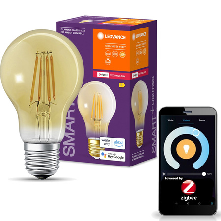 LED žiarovka E27 A60 6W 680lm 2400K teplá biela Filament LEDVANCE SMART+ ZigBee Dimmable