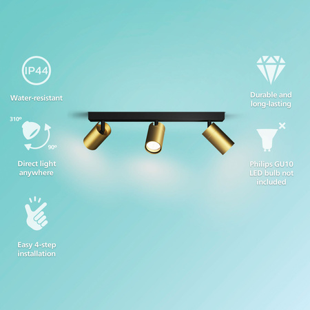 Reflektorové stropné svietidlo 3x GU10 IP44 medeno-čierne Kosipo Philips