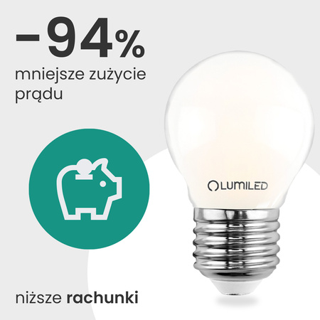 LED žiarovka E27 guľka P45 2,2W 470lm = 40W 2700K teplá biela 360° Filament CLASS A LUMILED
