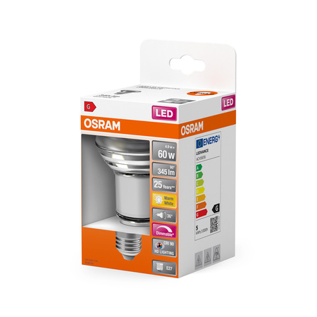 LED žiarovka R80 reflektor E27 4,9W = 60W 345lm 2700K teplá biela CRI90 36° Stmievateľná SUPERSTAR Osram