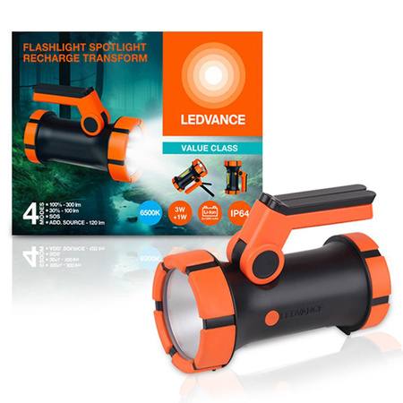 LED vyhľadávacie svetlo Ručné dobíjateľné 3W 300lm 6500K Studený stojan Čierna baterka Ledvance