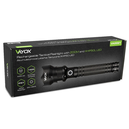 ZOOM LED taktická baterka XHP70 25W 2000lm 3 REŽIMY 1000m IP67 hliník VA0021 VAYOX