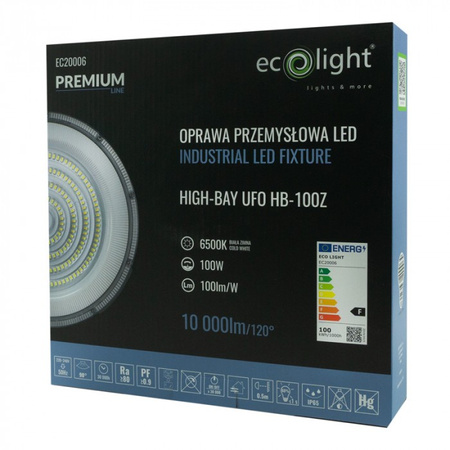 LED HIGHBAY 100W 10000lm 6500K, studená biela IP65 PREMIUM Ecolight závesná lampa