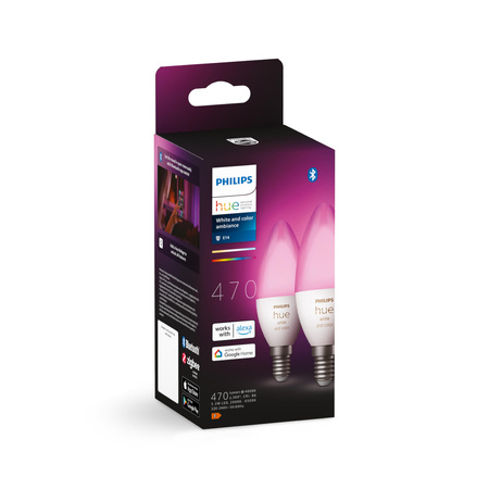 2x LED žiarovka E14 sviečka B39 5,3W = 40W 470lm 2000-6500K CCT + RGB SMART Smart Bluetooth ZigBee White and Color Ambiance Philips HUE