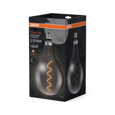 Dekoratívna LED žiarovka A160 E27 4W = 15W 140lm 1800K teplá biela 330° Smoked Vintage 1906 Osram
