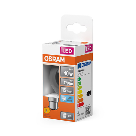 LED žiarovka P45 guľka B22d 4W = 40W 470lm 4000K neutrálna biela 300° Retrofit Filament CLASSIC Osram