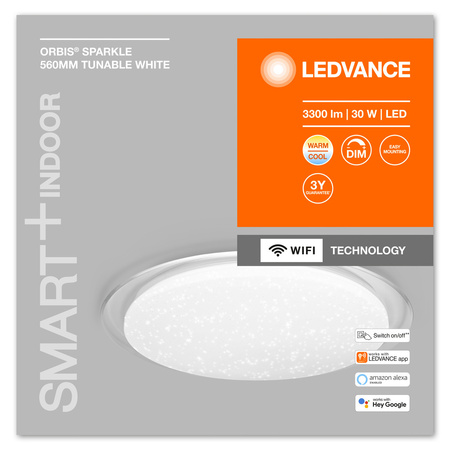 LED plafónpovrchovou montážou 30W 2400lm CCT stmievateľný 56cm biely SMART+ WiFi Sparkle Ledvance