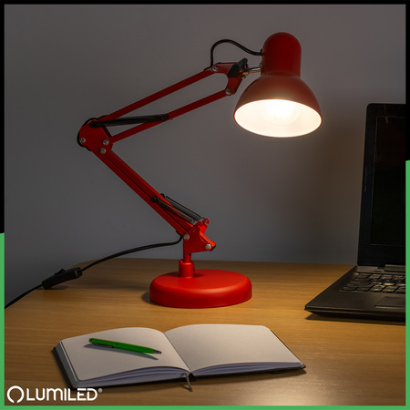 Stolová kresliaca lampa E27 TOBI Red Lumiled + stolový držiak