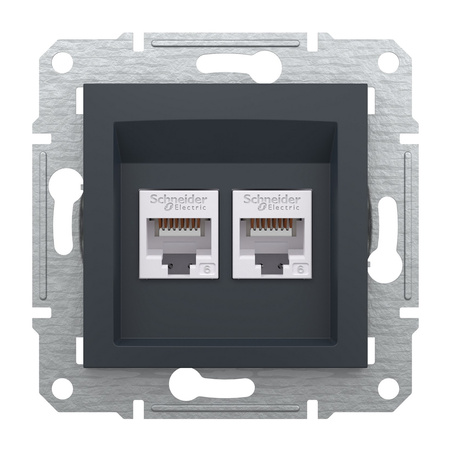 Dvojitá počítačová zásuvka 2x RJ45 cat. 6 UTP bez rámčeka Asfora IP20 antracitová