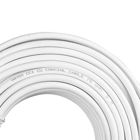 Anténny koaxiálny kábel medený gélový CU pozemný 4K Full HD biely 15M VAYOX