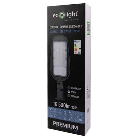 LED pouličné svietidlo 150W 16500lm 6500K, studená biela IP65 110lm/W PREMIUM Ecolight