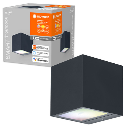 Vonkajšia záhradná lampa Vonkajšia nástenná LED lampa 14W 550lm 3000K, teplá biela RGBW Top Down Stmievateľné IP44 Grey SMART+ WiFi Brick Ledvance