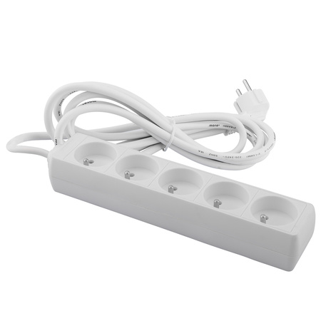 Sieťový predlžovací kábel - 5x uzemnená zásuvka 3m 3x1,5mm 16A biela