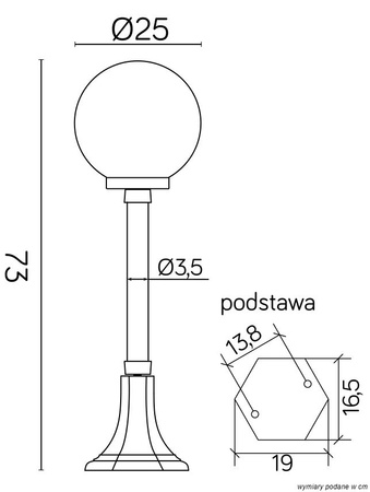 Záhradné svietidlo Vonkajšia stĺpová lampa E27 KULE CLASSIC K 5002/3/KP 250 73cm čierna Su-Ma