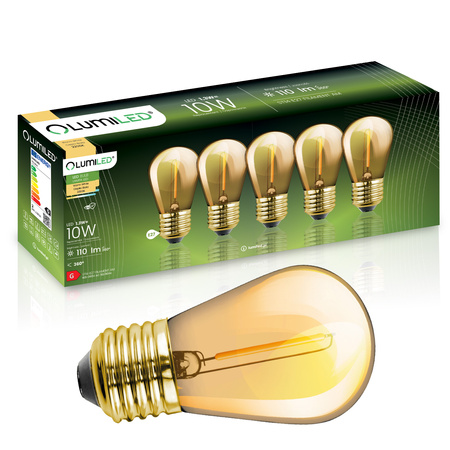 5x LED žiarovka E27 Edison ST14 1,3W = 10W 110lm 2200K teplá biela 360° BURSHINE FILAMENT LUMILED