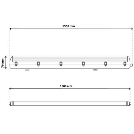 Ohňovzdorné svietidlo 150cm 2xT8 G13 IP65 + LED žiarivky 25W 4000K Lumiled