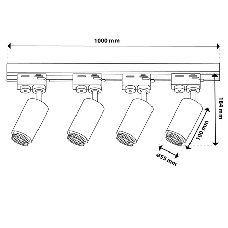SADA 1 m koľajnicového vedenia + 4x stropné svietidlo s reflektorom GU10 LUMILED Rail Lighting