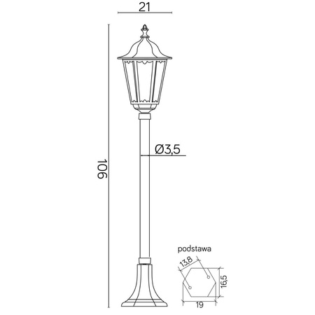 Retro Midi K 5002/2/M E27 106cm Su-Ma Vonkajšia stojaca stĺpová záhradná lampa