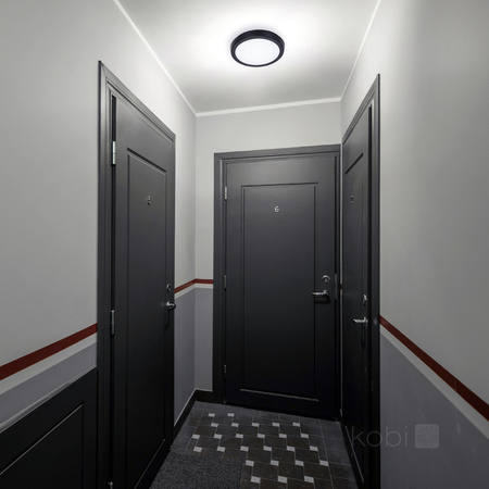 LED stropný plafón do kúpeľnepovrchovou montážou 18W 1710lm 4000K 120° so senzorom pohybu a súmraku čierny IP65 Nairos Kobi