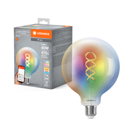 LED žiarovka E27 4,8W = 40W 470lm RGBW CCT Stmievateľná SMART+ WiFi Filament Globe Ledvance