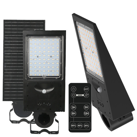 Solárne LED priemyselné pouličné osvetlenie 30W 4800lm CCT so senzorom pohybu a súmraku IP65 IK07 Black Street Kobi
