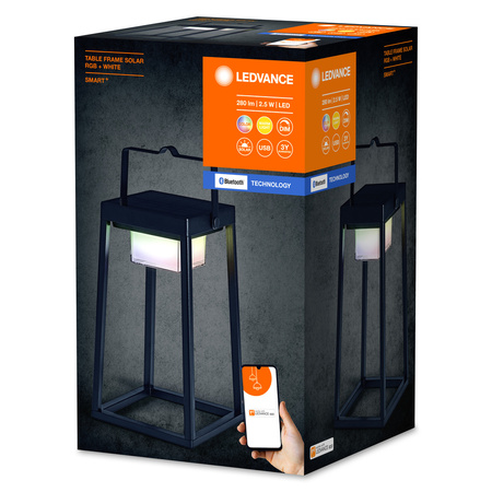 Záhradná lampa Smart Solar Lantern 2,5 W 200lm 3000K teplá biela RGB + W Stmievateľná IP44 Čierna SMART + Bluetooth Solar Ledvance