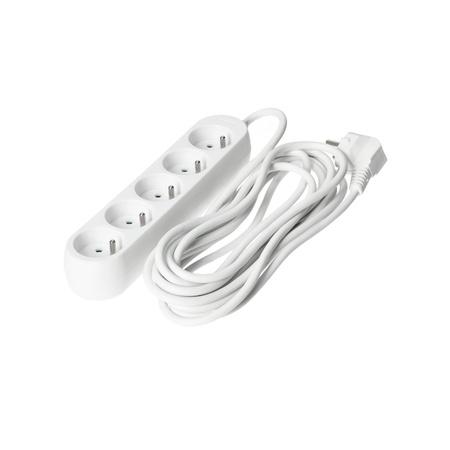 Predlžovací kábel Zástrčka 5x uzemnená zásuvka Napájací pásik 5 m biely Linea Kobi