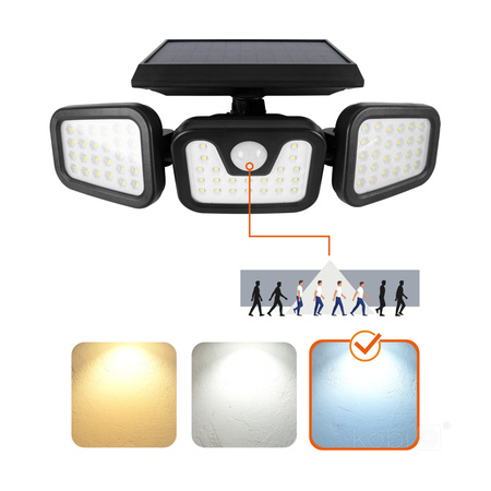 LED reflektor Solárne vonkajšie záhradné 1,5W lm 6000K studené so senzorom pohybu a súmraku IP44 čierna žiara Kobi