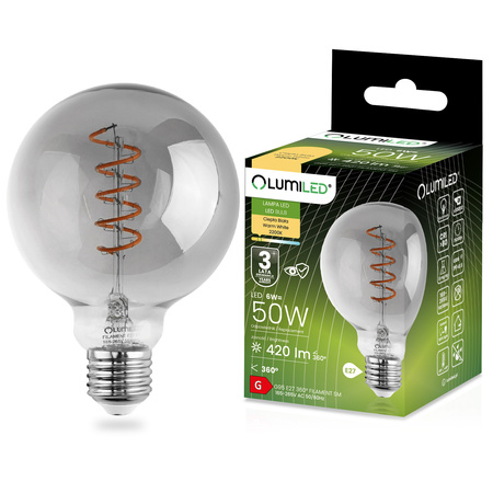 LED žiarovka E27 Sphere G95 6W = 50W 420lm 2200K teplá biela 360° DIMMION FILAMENT LUMILED